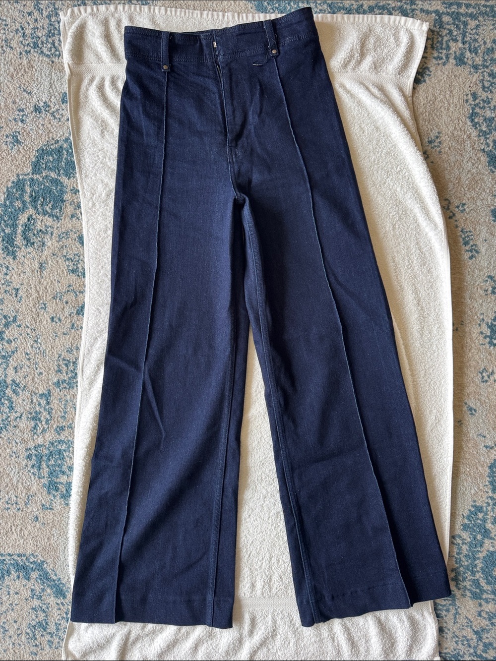 Zara Navy Blue Wide-Leg Flare Jeans